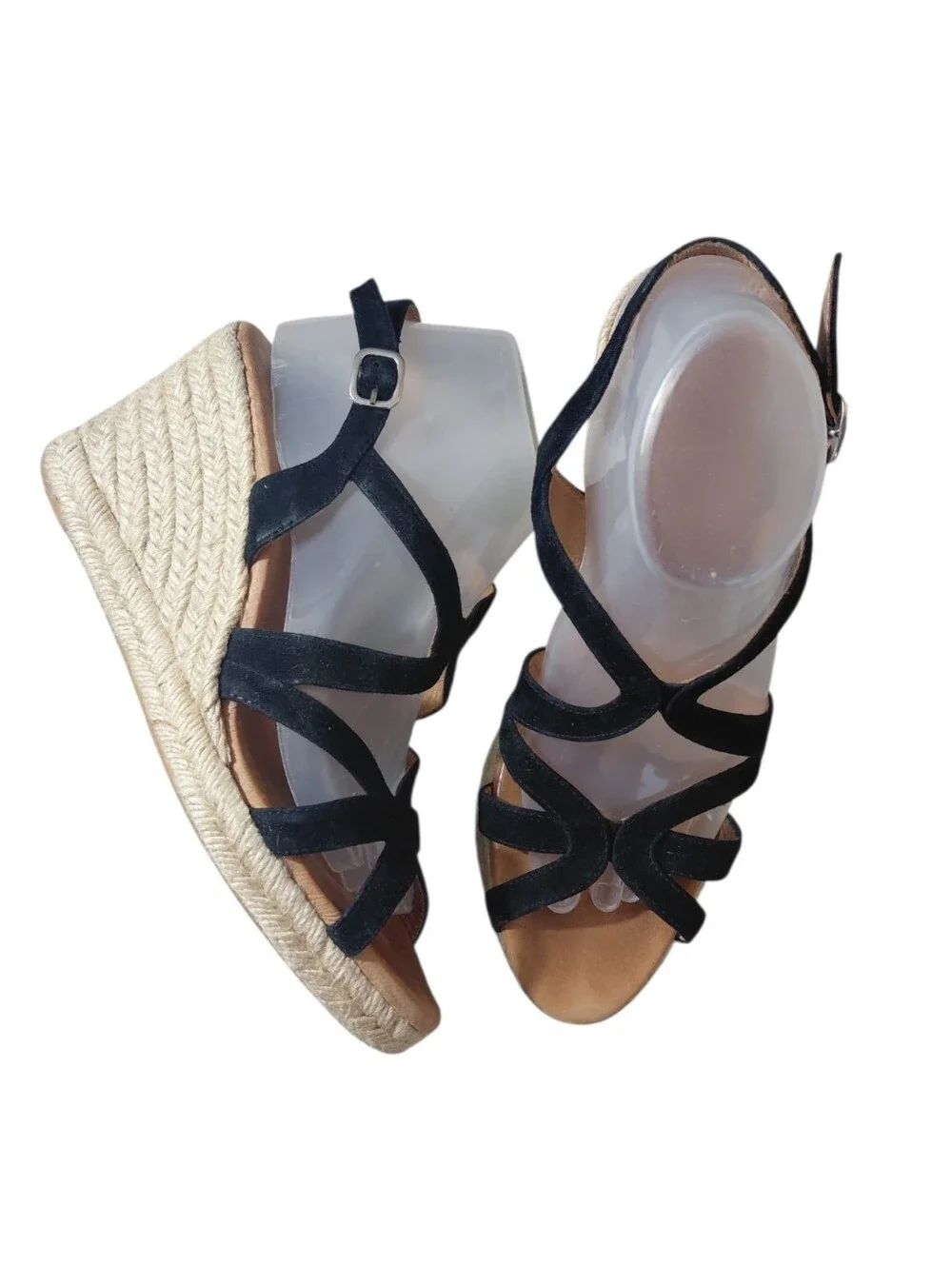 Eric Michael Lindsay Black Strappy Espadrille Wedge Sandals Size 10